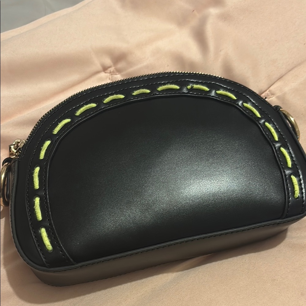 Topshop Black Shoulder Bag with Yellow Stitching
